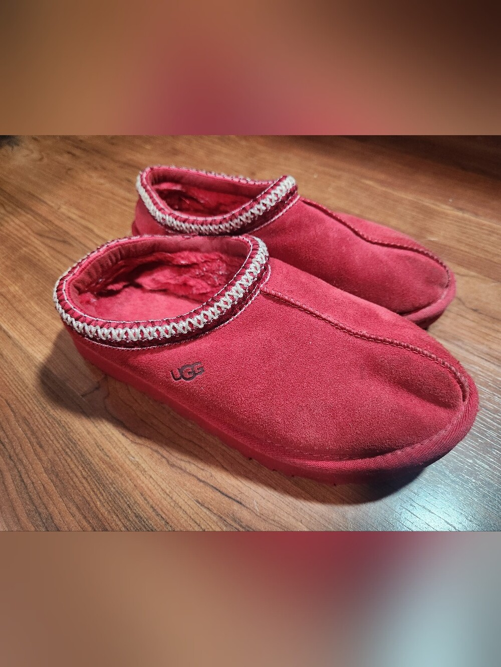 UGG Women's Red Suede Shearling Slip-On Slippers Size 7